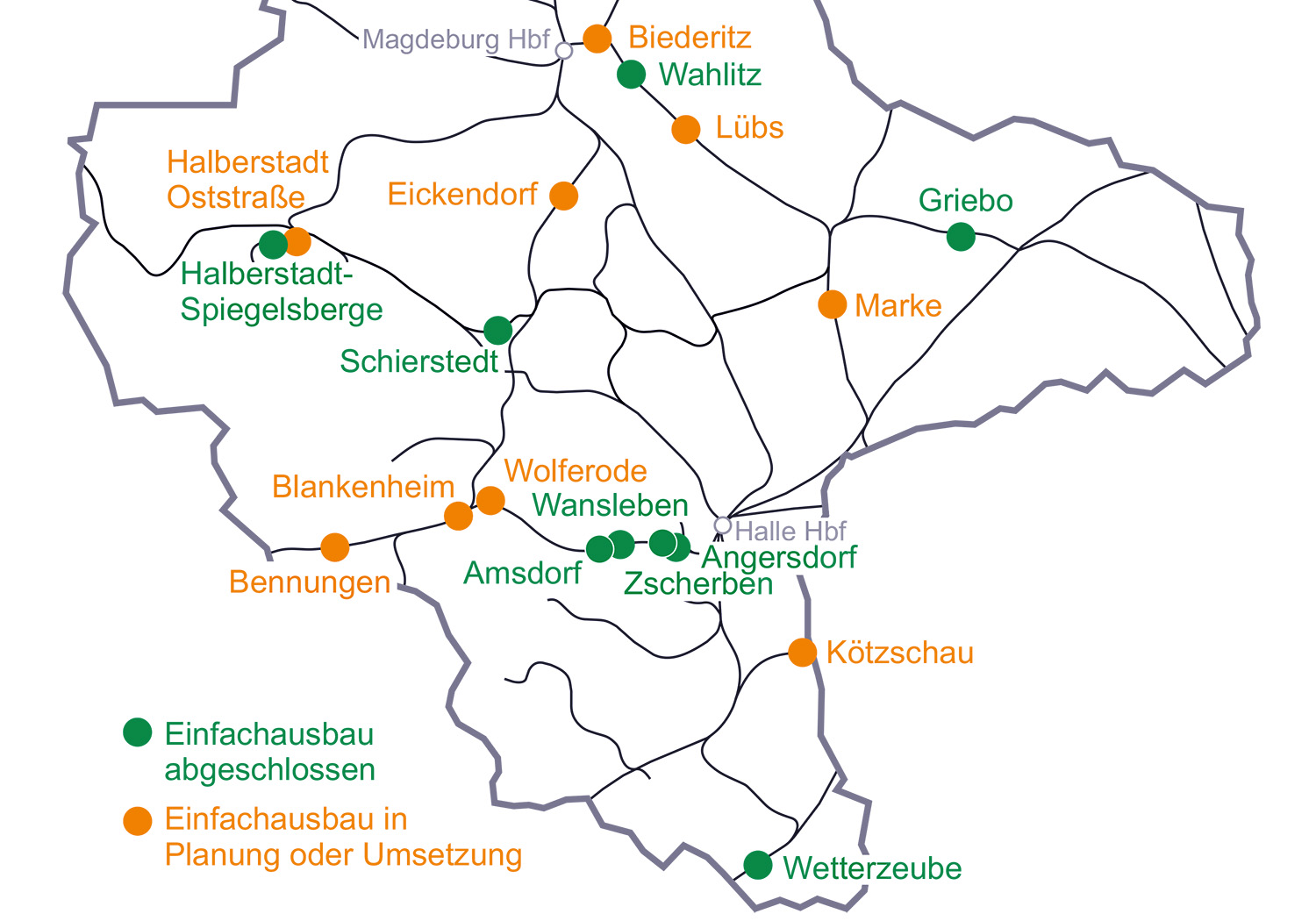 Übersichtskarte der ausgebauten Stationen (Stand 2014)
