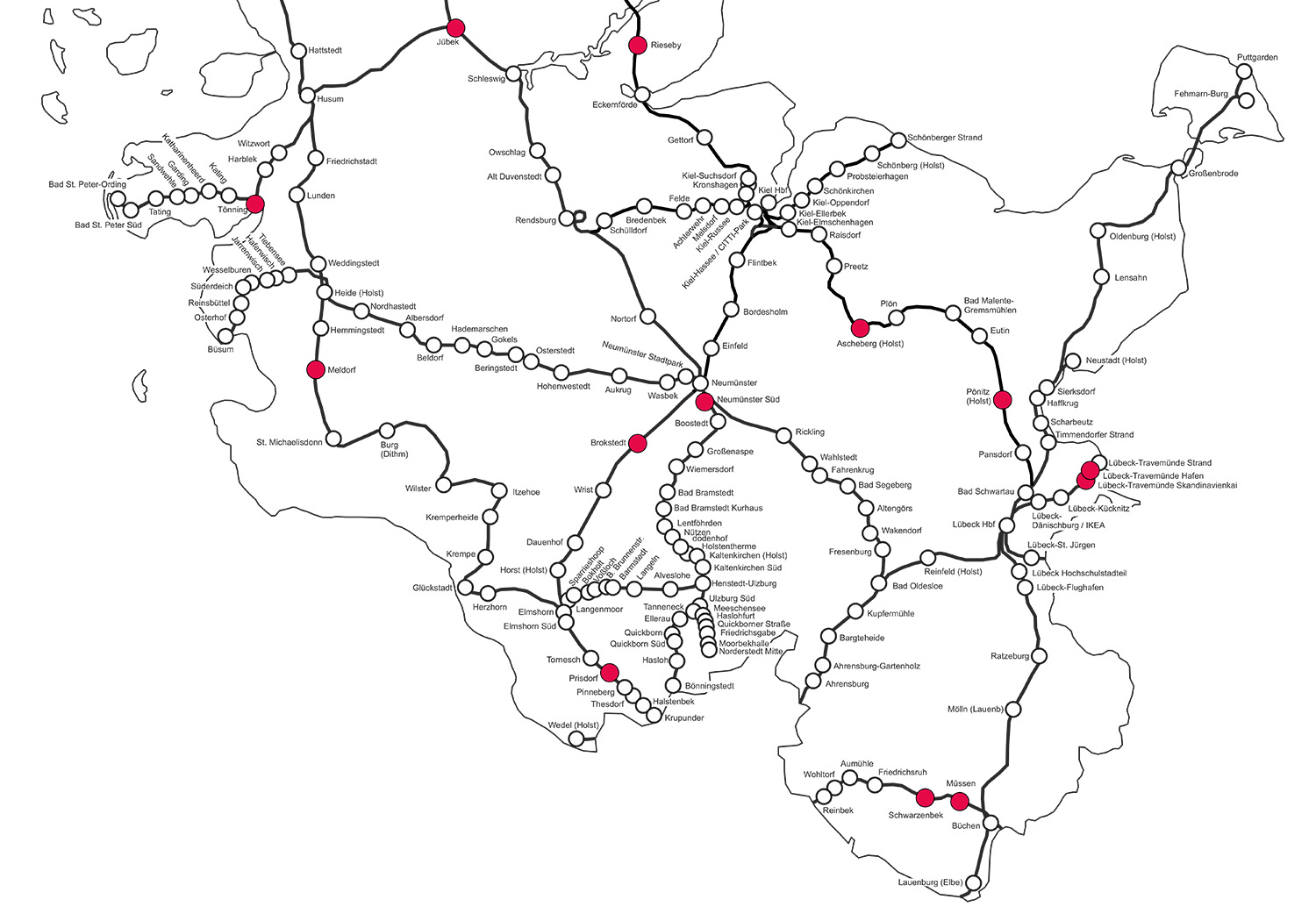 Übersichtskarte der Standorte, an denen die ersten 12 Abstellanlagen realisiert werden