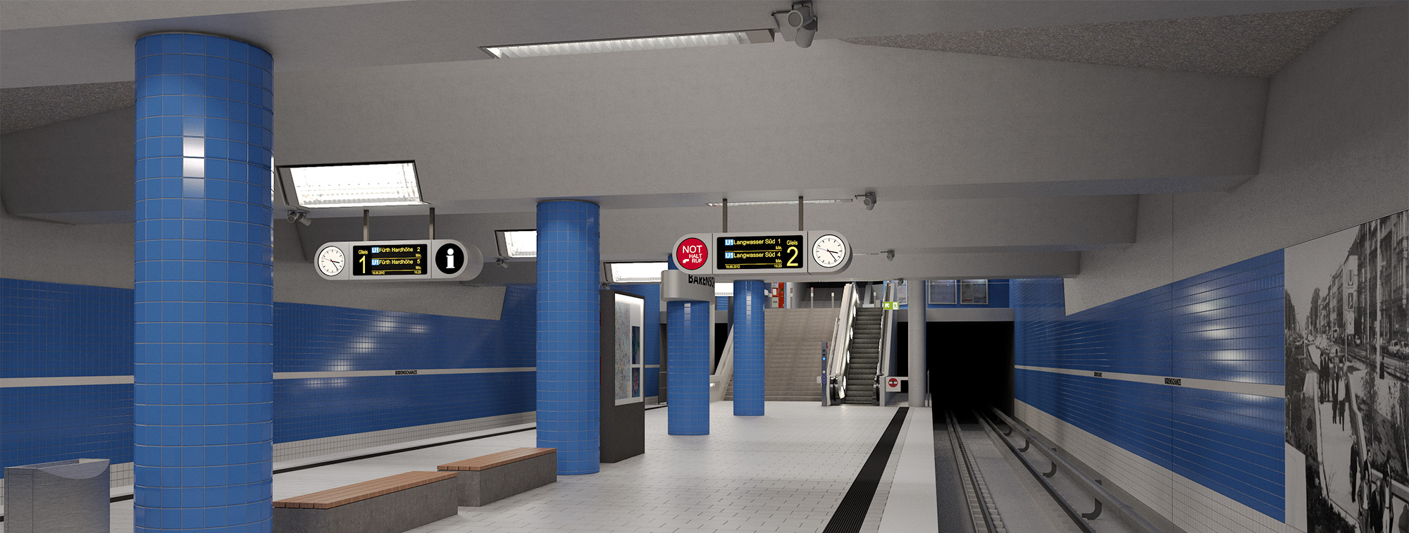 Eine der Ideen für die Neugestaltung des Bahnsteigs am U-Bahnhof Bärenschanze (Visualisierung)
