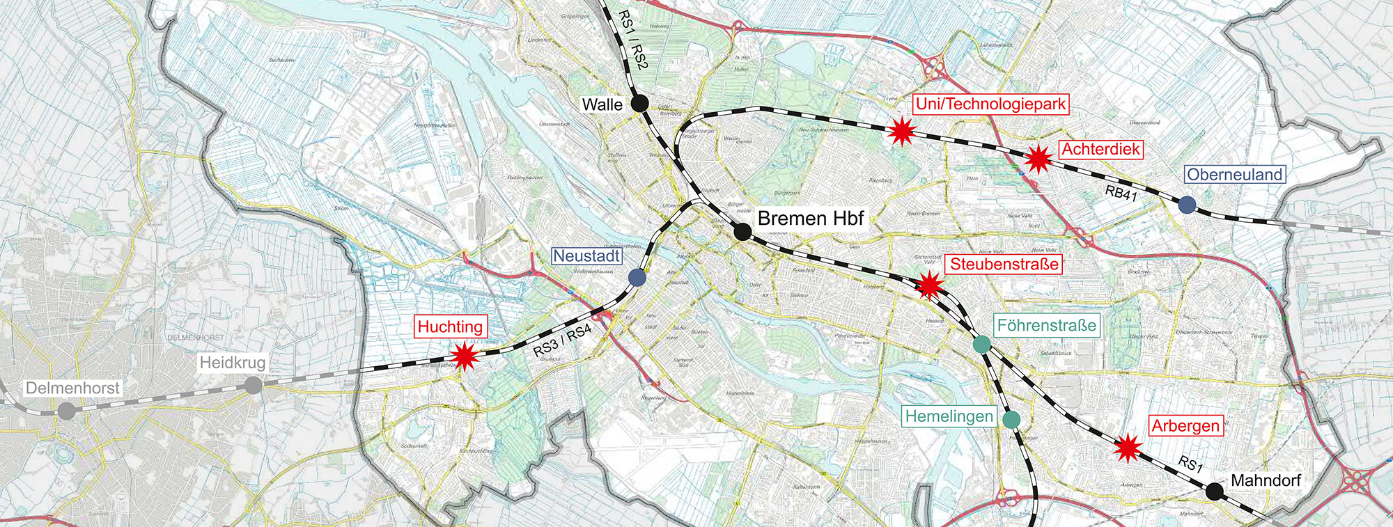 Barrierefreier Ausbau sowie Neuanlage von Bahnhaltepunkten in Bremen (Ausschnitt)